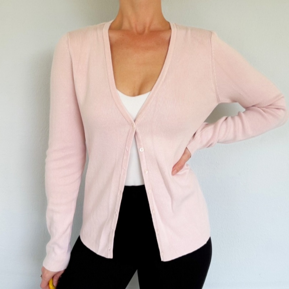 Vintage Y2K INC International Conceots blush pink cardigan sweater size medium
